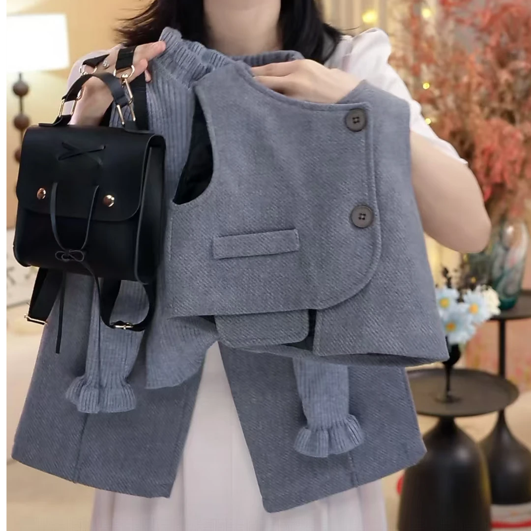 T3【悦禾】儿童萌娃冬装阔腿裤秋冬款女童加厚洋气长裤套装6519
