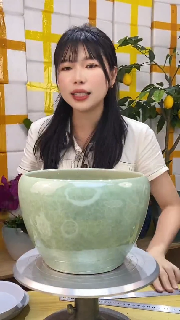 陶瓷花盆冰绿花苹果盆口径22高度16