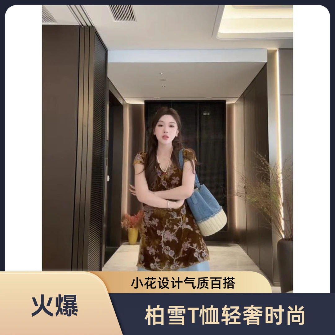 柏雪”金绣”2025夏季新款高级感小花轻奢时尚百搭气质衣服T恤