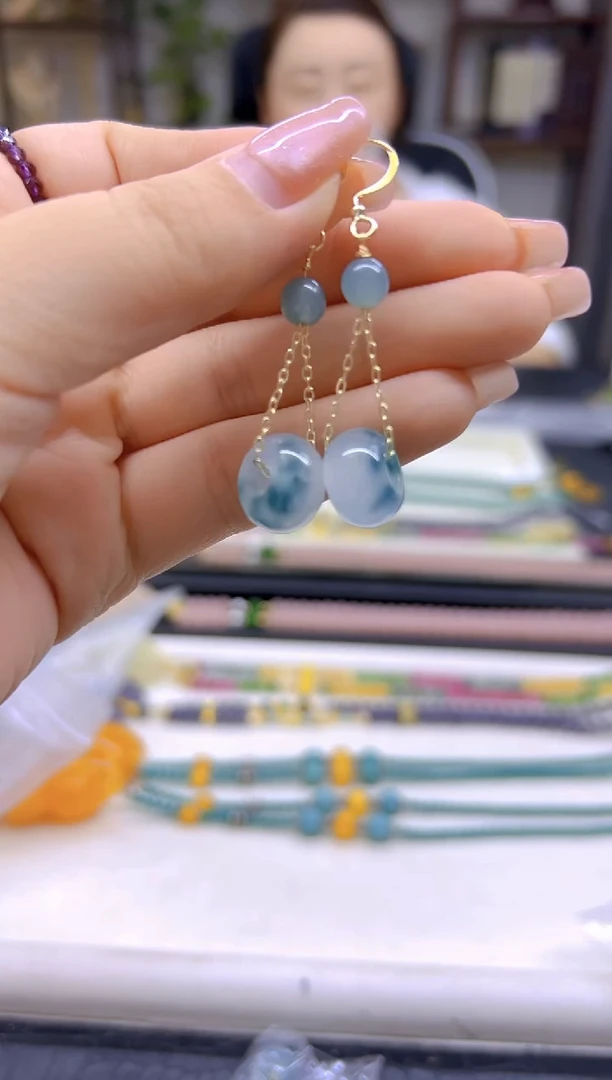 翡翠14K金镶嵌耳饰DIY款E764