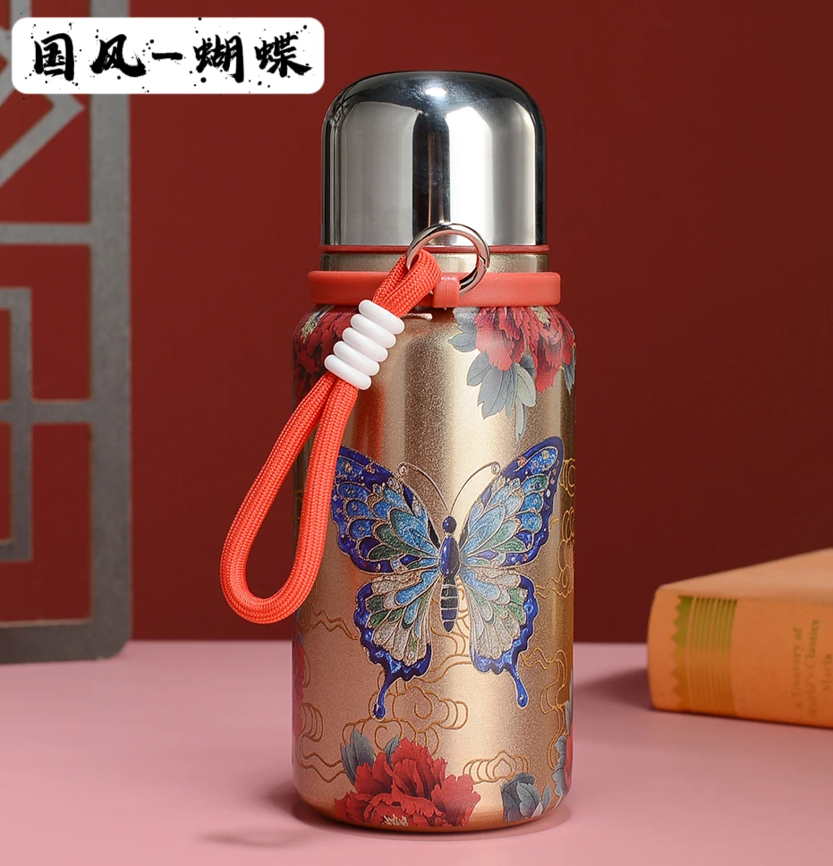 316不锈钢金蝴蝶小胖吨高颜值保温保冰时尚手提杯便携精致复古