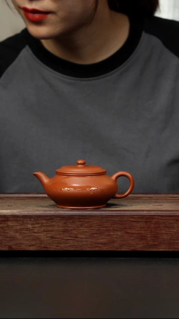 紫砂茶壶大红泥 虚扁