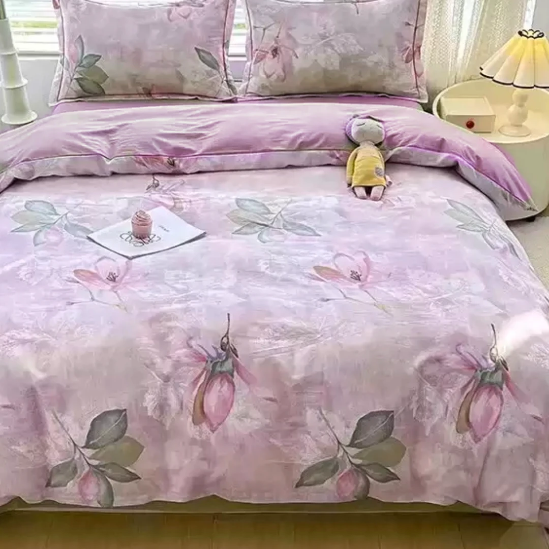 （341）1.8米四件套 爱家高端纯棉亲肤（荷花缘-紫）