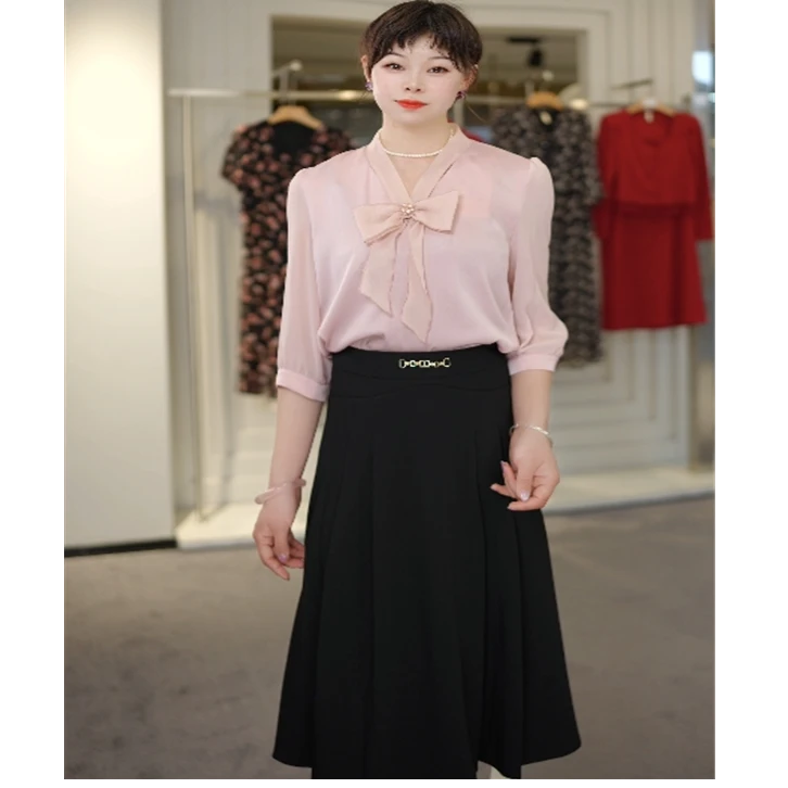 薄款商务通勤常规款七分袖衬衫半身裙8116