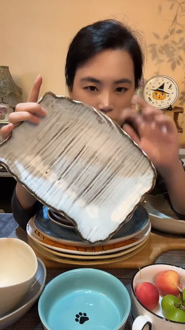 瓷片复古麻点异形长盘 微瑕介意勿拍