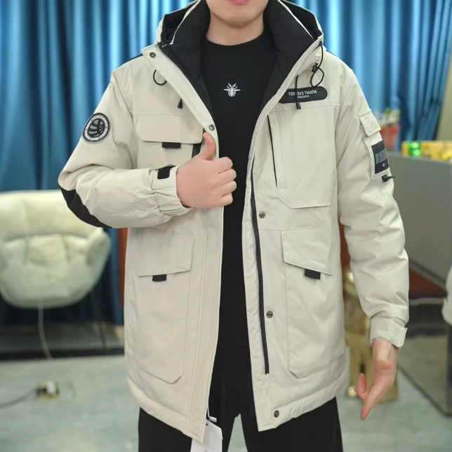 【麦炫严选】男士中长款冬季连帽三防户外纯色极寒加厚非标外套521