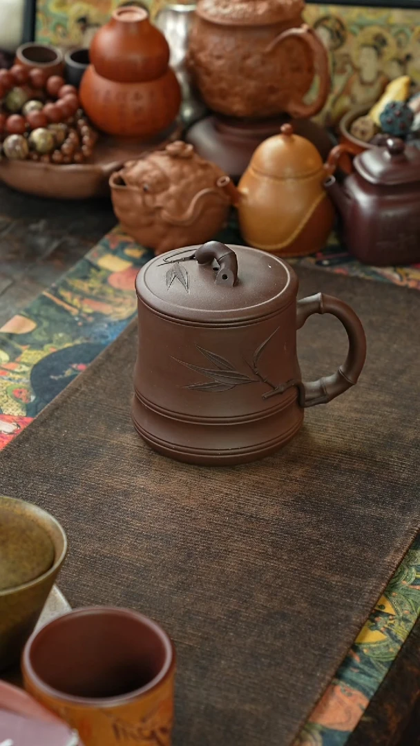 底槽清泥绘竹叶三件套茶漏盖杯