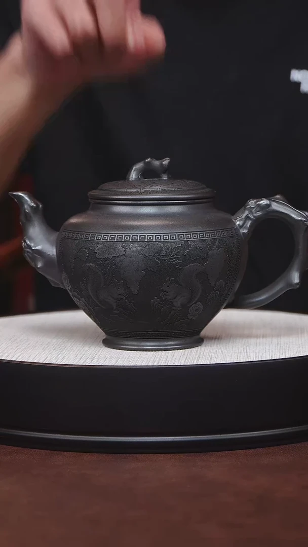 茶杯紫砂宜兴紫砂 松鼠竹节报春 石黄 高艳