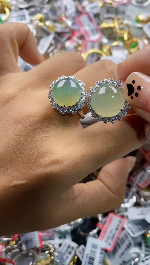 银S925镶嵌戒指翡翠444     10