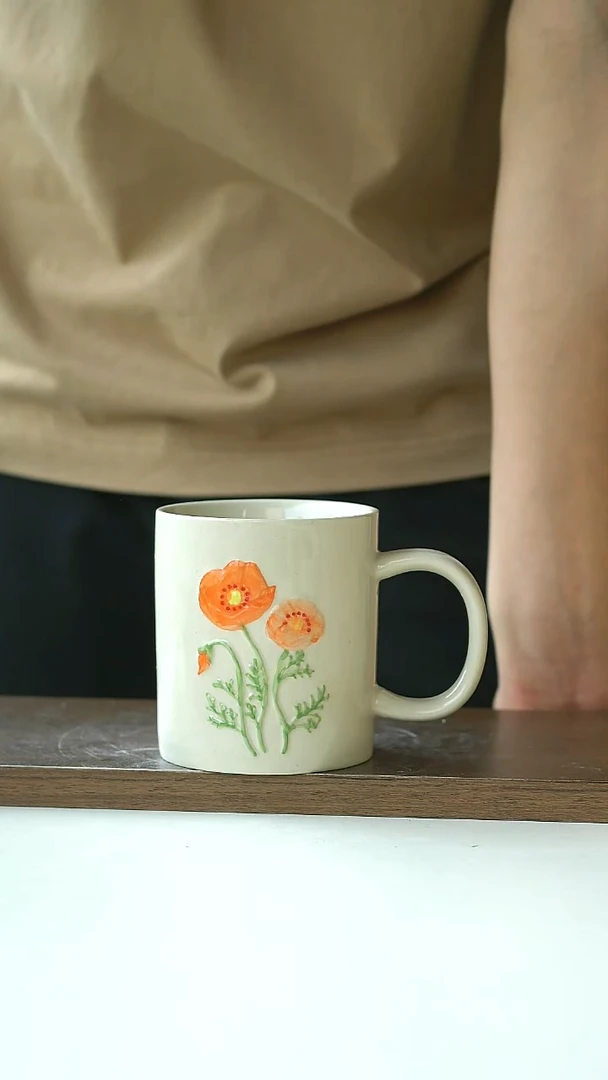 微瑕出日本RF虞美人马克杯320ml@4-2@