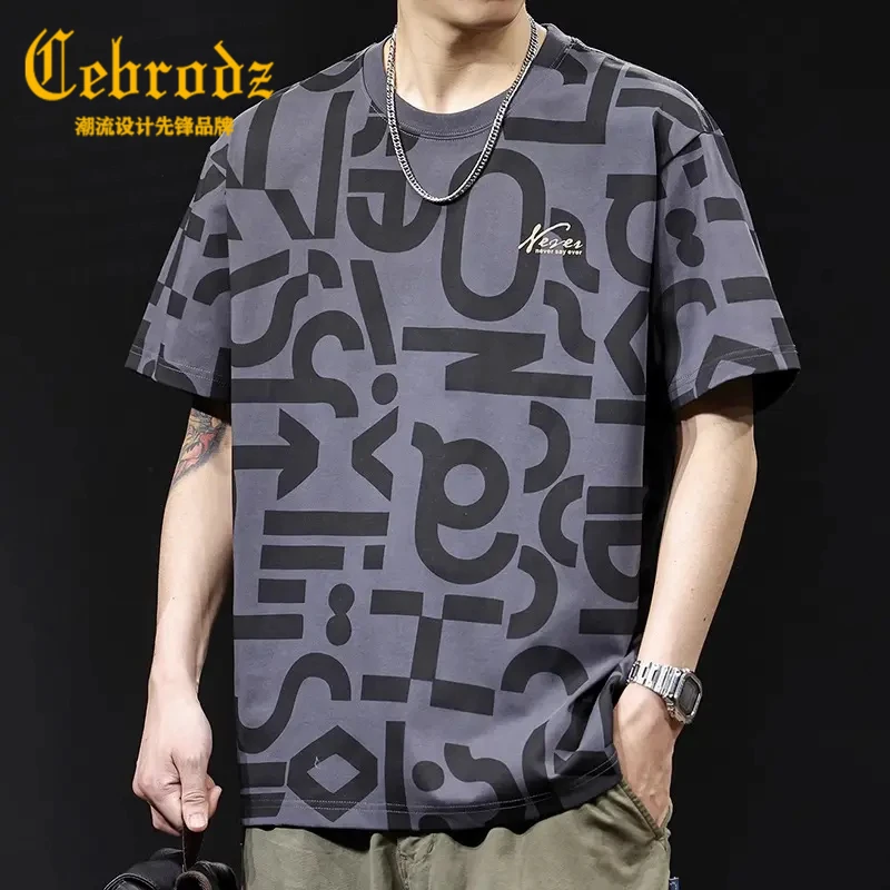 Cebrodz潮牌印花短袖t恤潮流百搭男夏新款高端美式体恤大码男士
