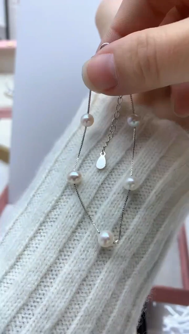 银S925镶嵌手链淡水珍珠多样性发其一