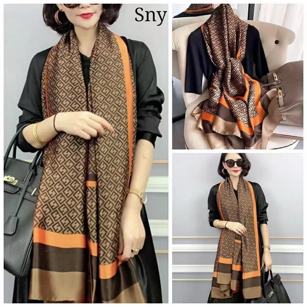 丽锦缎丝绸高级咖丝巾【麦田专属】