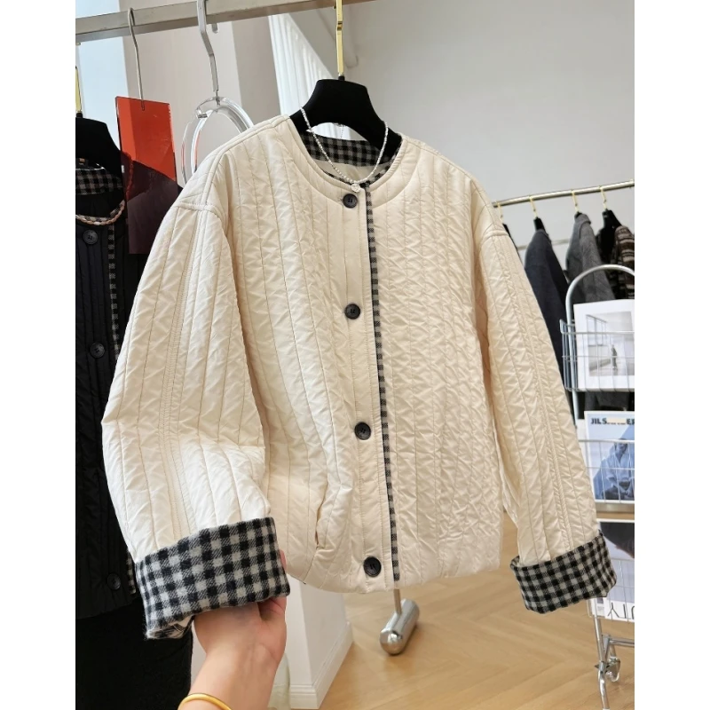 韩系高级感绗缝夹棉短款外套女秋冬巨好看的轻薄洋气棉服棉衣夹克