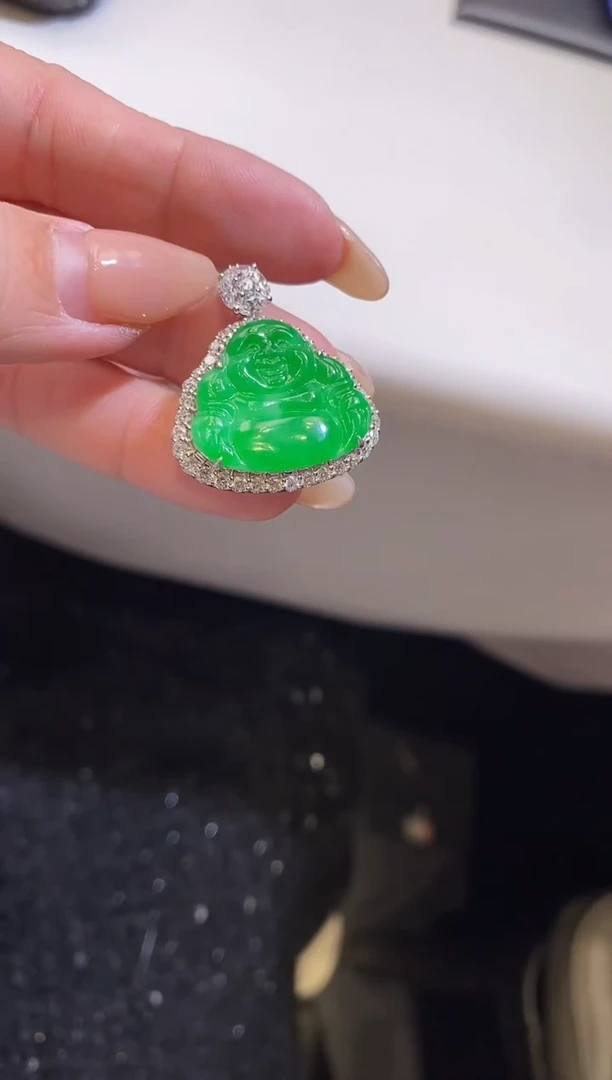 吊坠(不含链)18K金镶嵌翡翠佛公