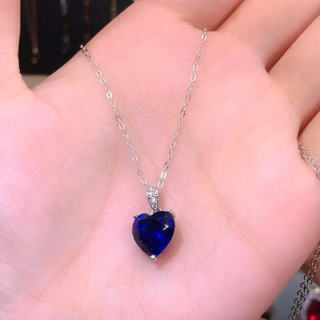 蓝宝石S925银镶银色吊坠