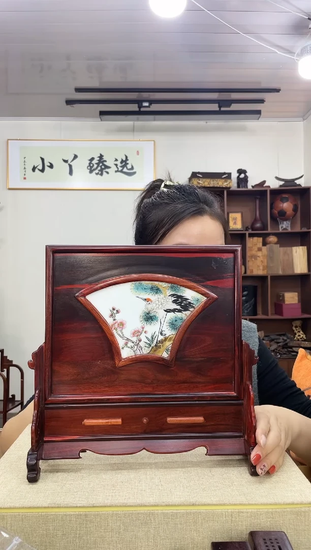 乌木类小****舞521血檀仙鹤屏风木木