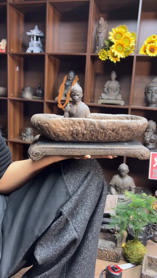 陶土【火山泥】牛槽盆+行者悟空+小江枫底座