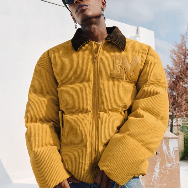 MEDM 灯芯绒翻领拼色休闲羽绒服男女冬季美式加厚保暖宽松外套潮