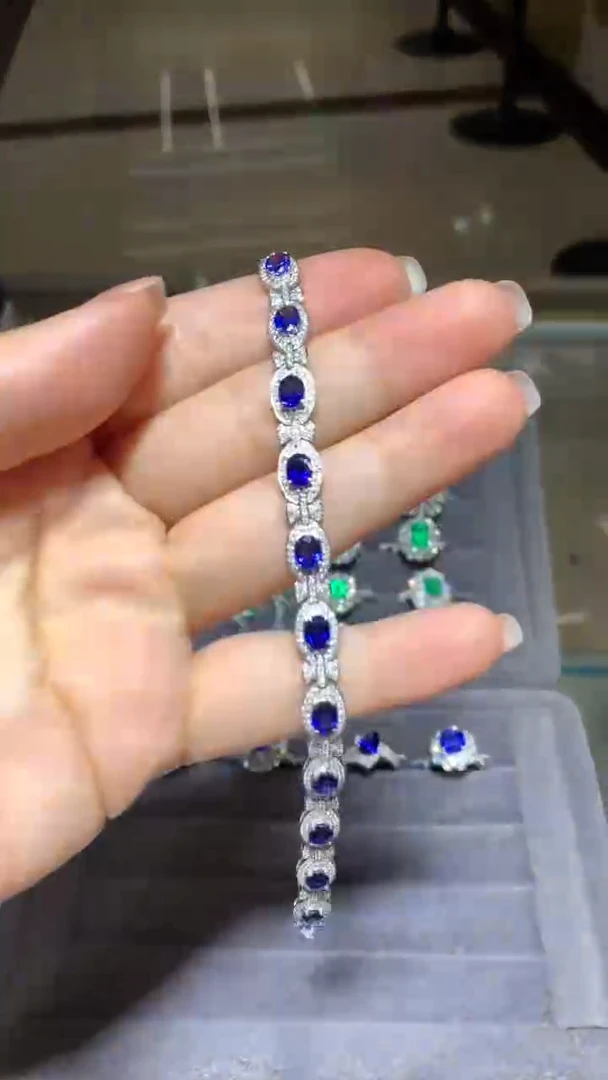 手链蓝宝石14K金镶嵌7.0CT