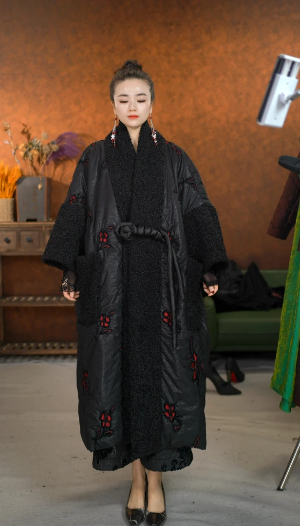 SMX25014红黑色  复古高品拼接国风盘扣棉衣014