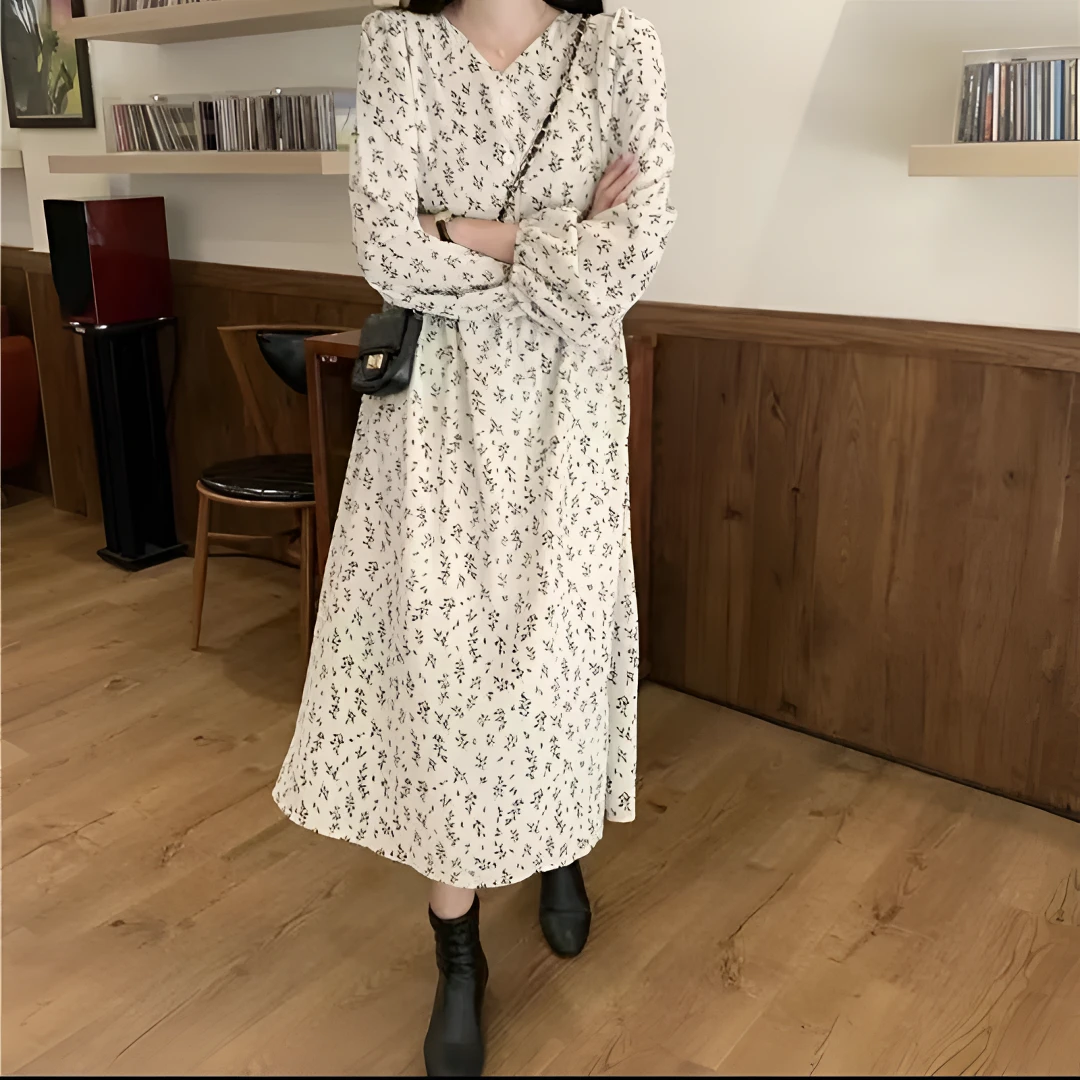 秋季新款小清新日系韩版收腰显瘦碎花女装百搭气质高品质连衣裙