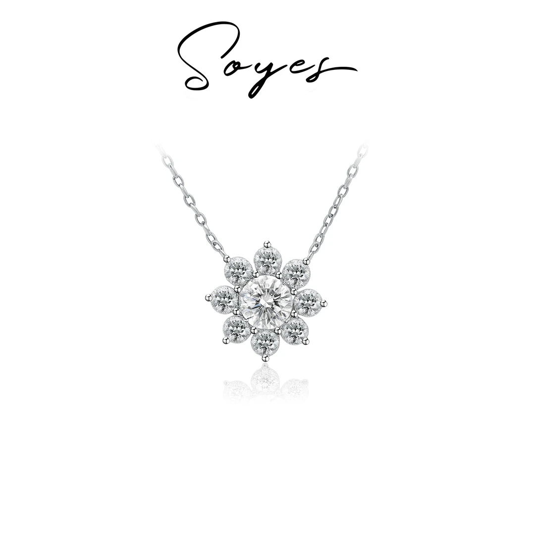 soyes/索野 坠链均925银合成锆石 六芒星太阳花项链618必买超闪