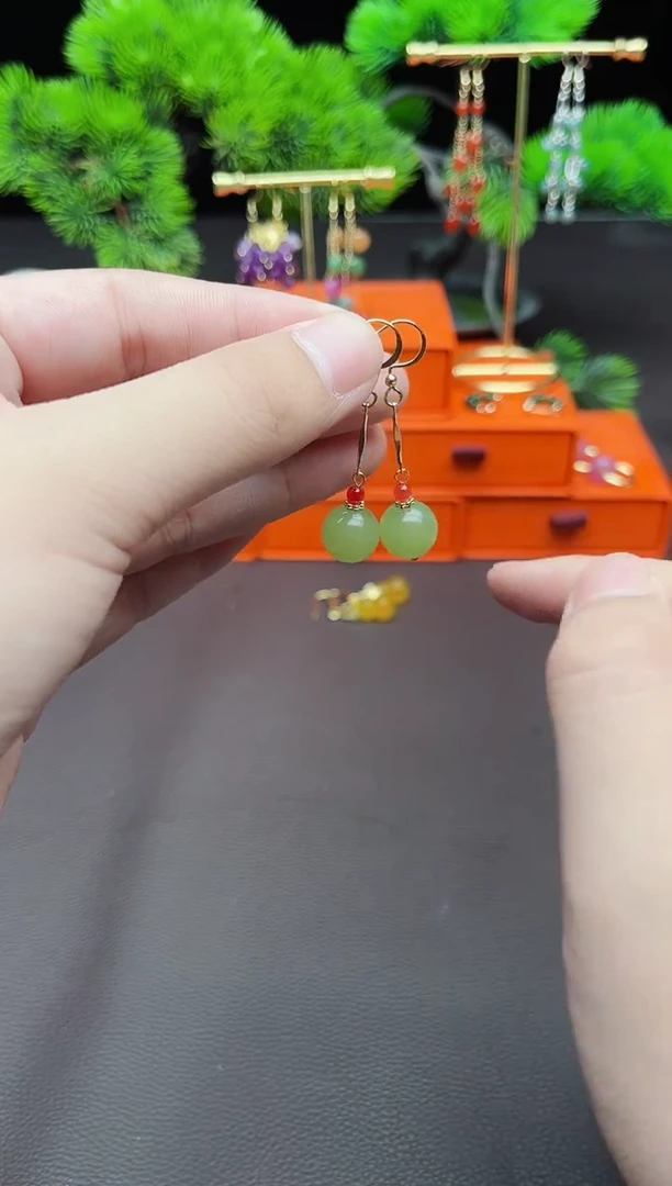 东陵石银S925镶嵌耳饰404