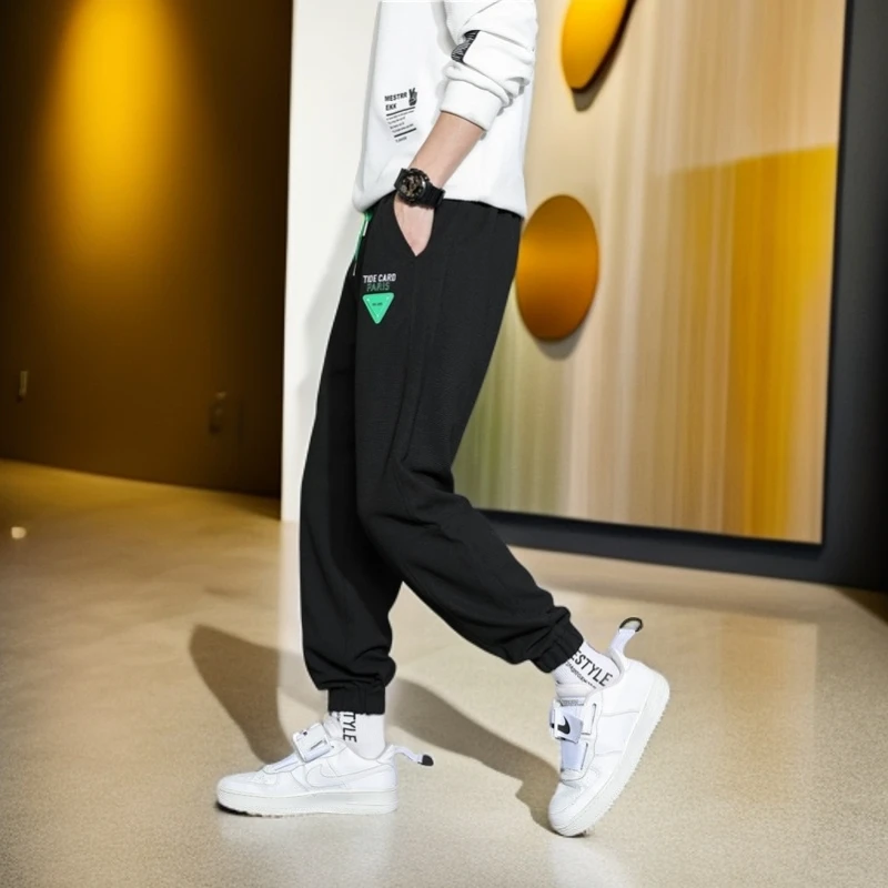 薄款潮休闲裤男士黑色直筒工装裤运动九分卫裤裤子裤子大码男士