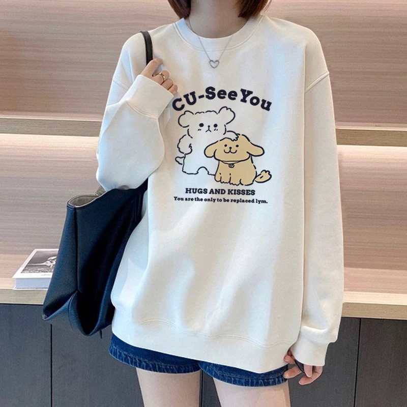 圆领无帽卫衣女新款2025春秋oversize穿搭线条小狗上衣潮宽松外套