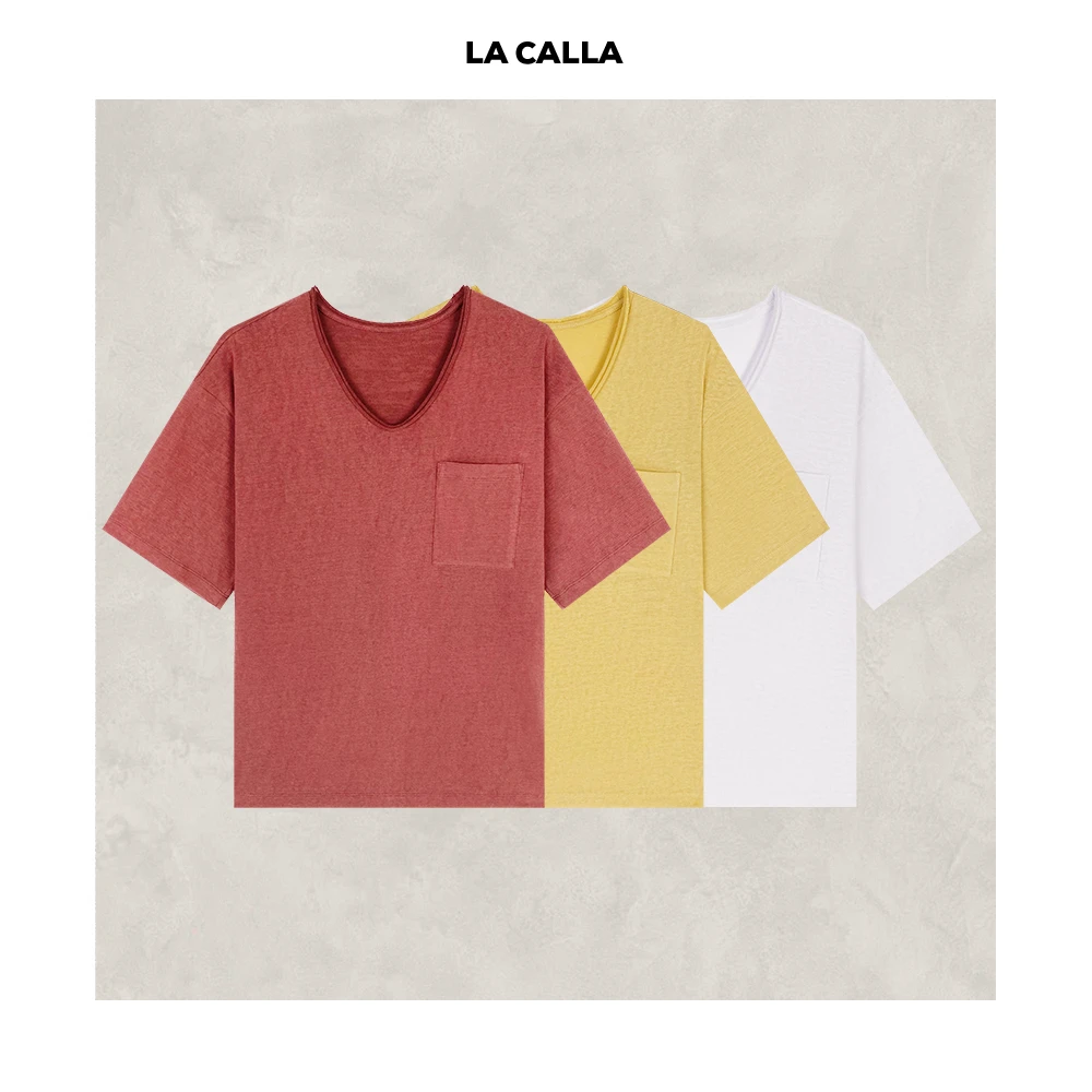 LA CALLA口袋卷边T日系极简纯色T恤YY51-2189