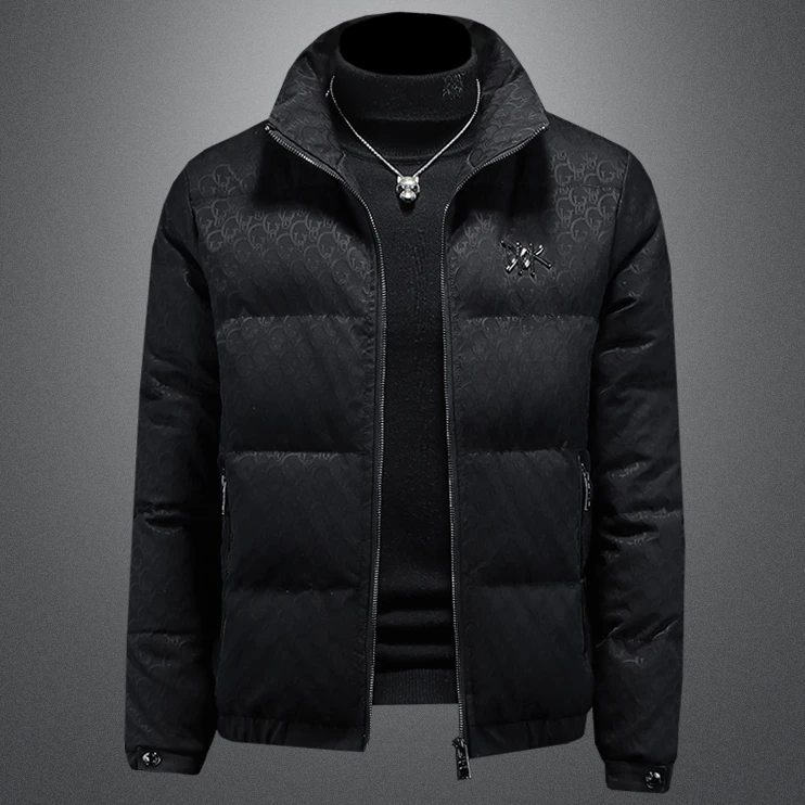 贾鲁萨加高端时尚冬季暗花立领羽绒服男士潮牌白鸭绒保暖休闲上衣