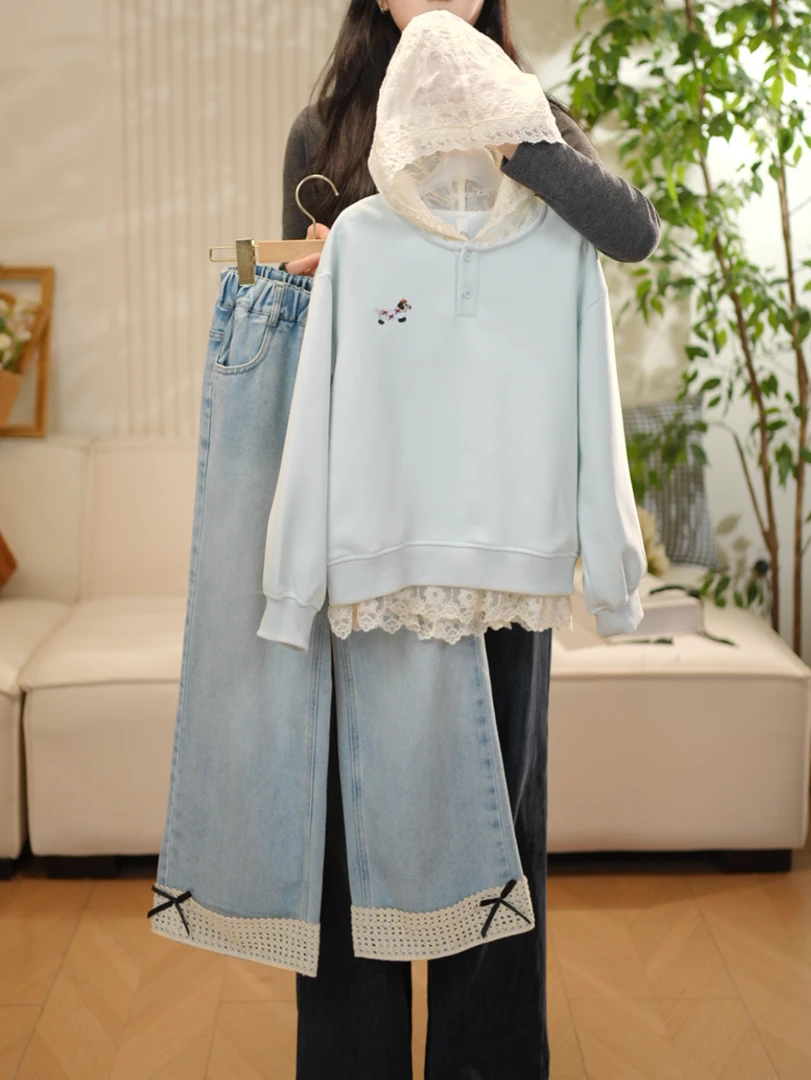 女童休闲套装春秋款2025新款洋气童儿童外套牛仔裤两件套Q62306