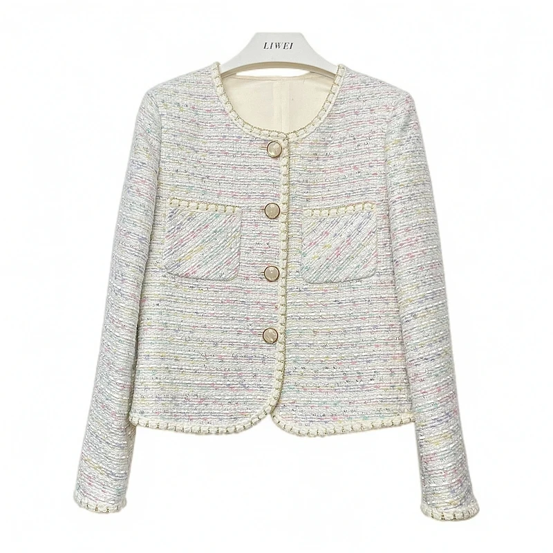 橘子星2025秋冬季新款气质短款小香风短外套女24020彩条