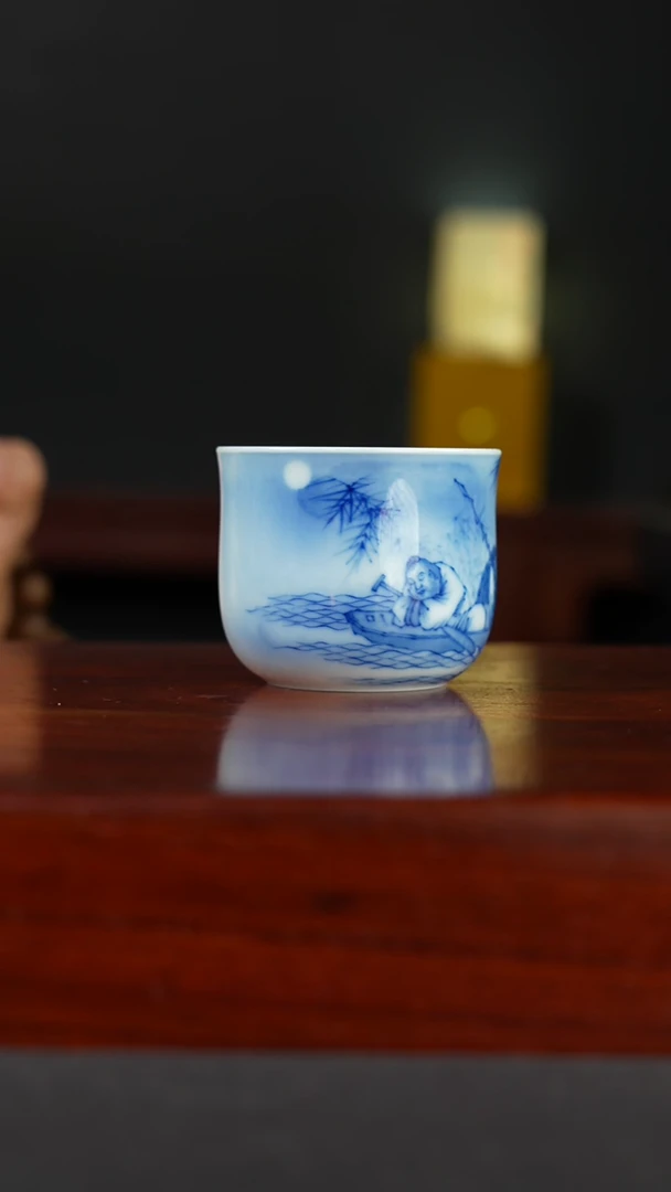 祖传窑真柴窑传承400年湖光月影卧足杯