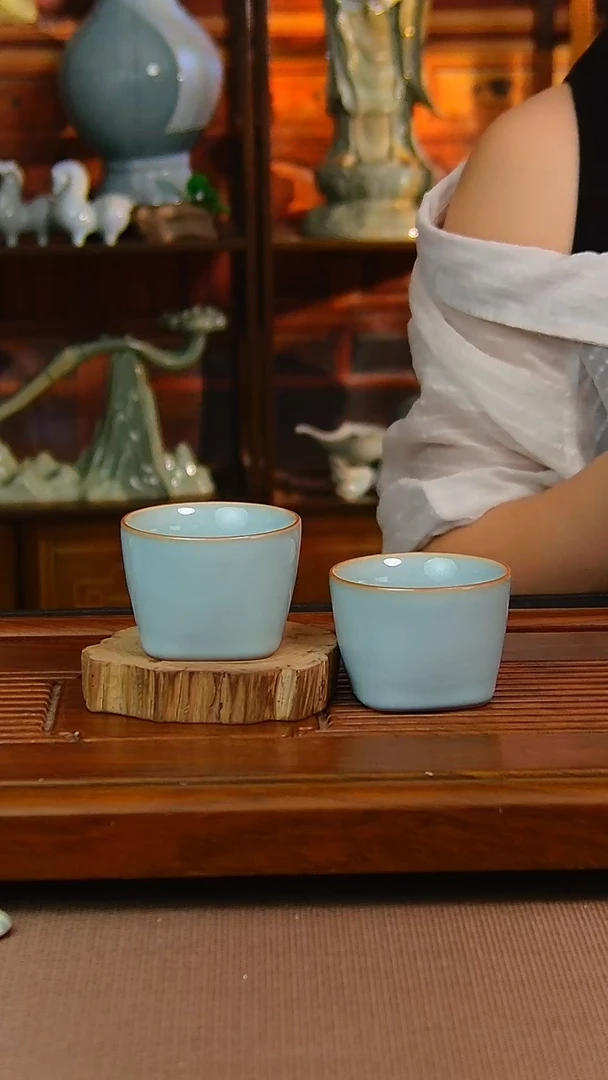 汝瓷茶具原矿汝瓷福利单杯一对，全品