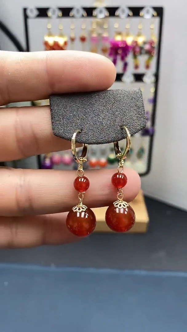 【闪购商品】南红玛瑙耳饰银S925镀金镶嵌尺寸12mm耳扣02