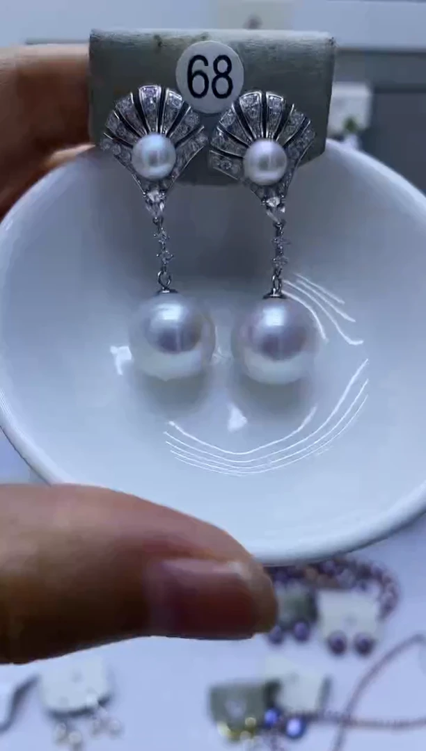银S925镶嵌淡水珍珠耳饰68