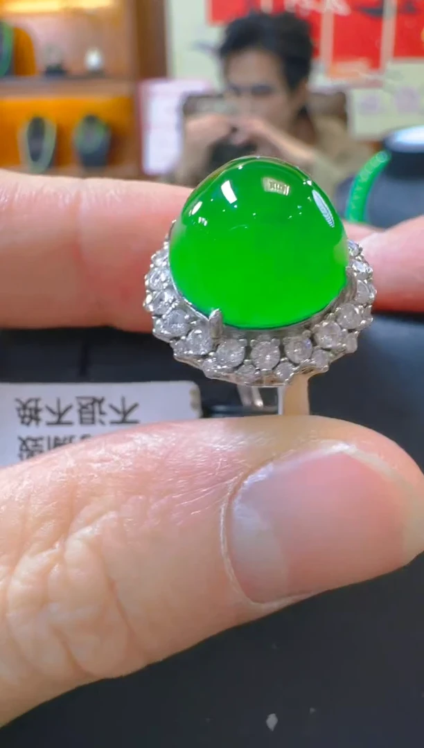 银S925镶嵌戒指翡翠天然A货翡翠