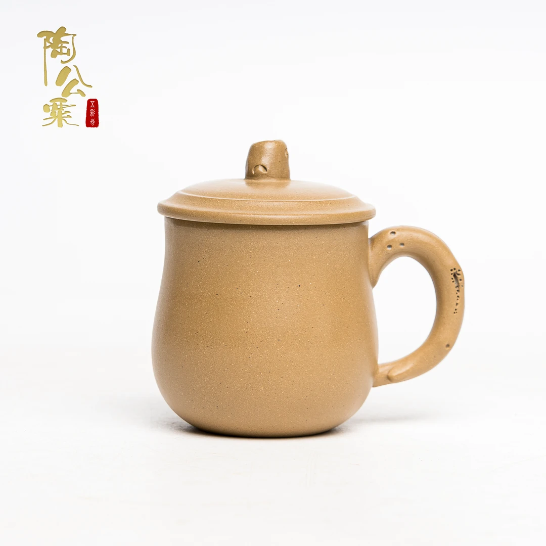陶公粟原矿宝山绿泥《小盖杯》160cc精美手制家用品茗茶杯带盖款