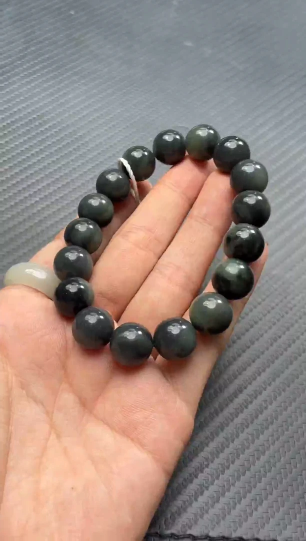 未镶嵌手链和田玉（墨玉）若羌毛毛矿青花手串卡12微色差