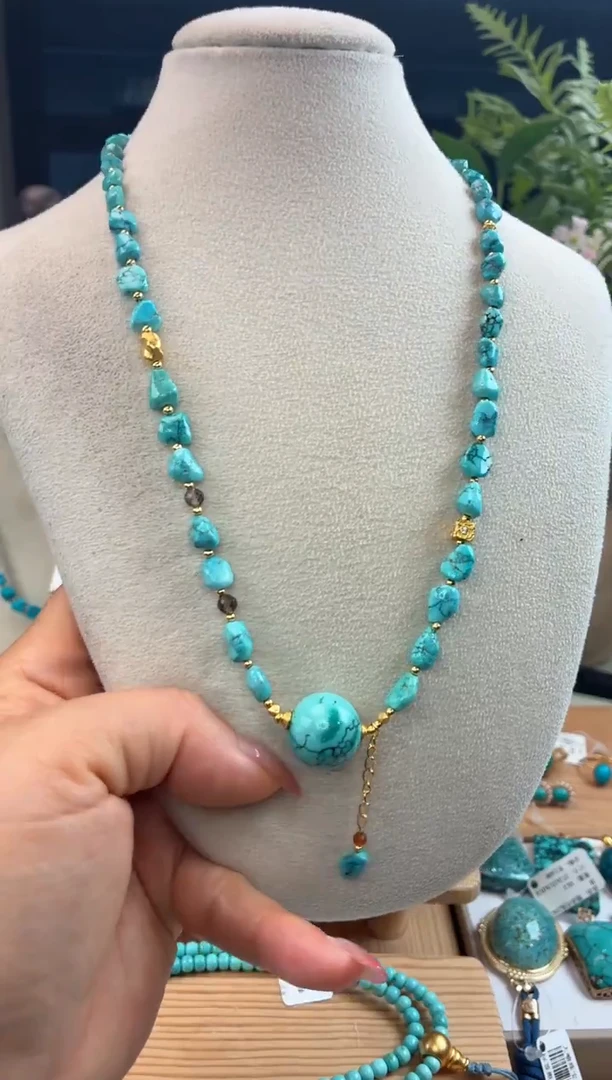 银S925镀金镶嵌绿松石项链1