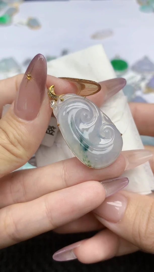 翡翠18K金镶嵌颈饰613   天然翡翠A货