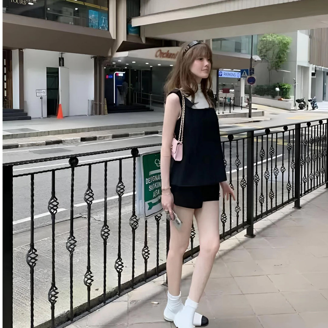 黑色短款吊带通勤上衣5122- 628