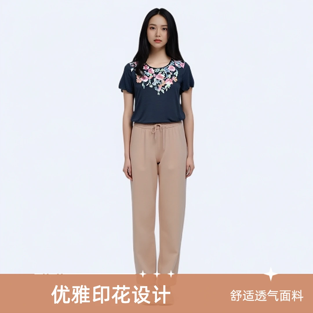 设计款印花短袖时尚纯色夏季吸汗透气弹力女款（A-01）