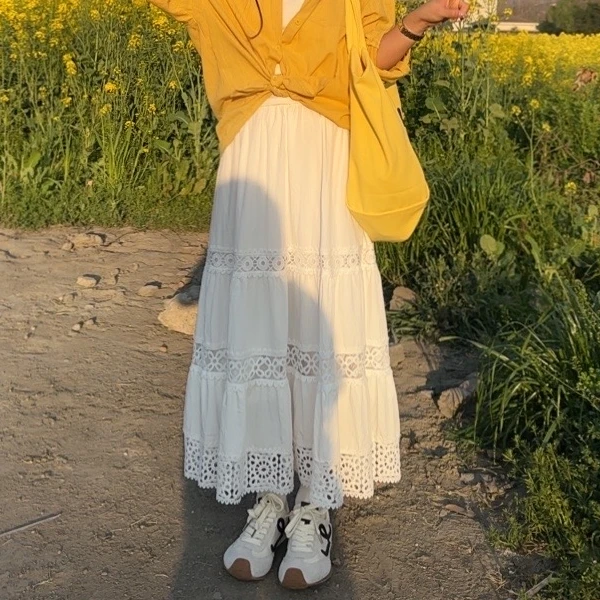 贝姐同款【0026】夏季新款~蕾丝花边显瘦高腰裙sasa