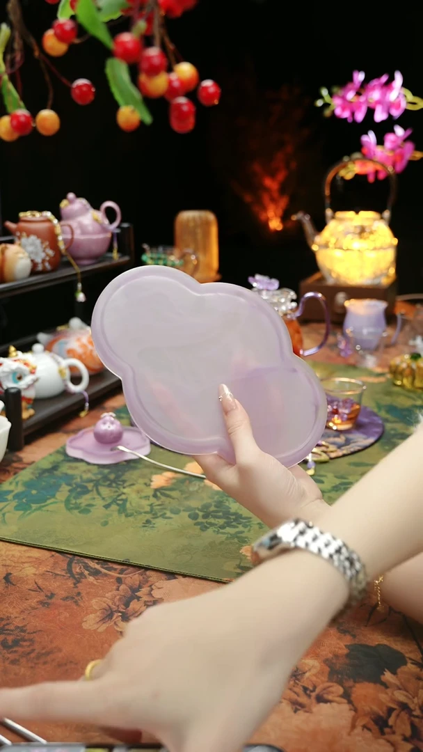 【闪购商品】紫色水晶琉璃壶承干泡垫