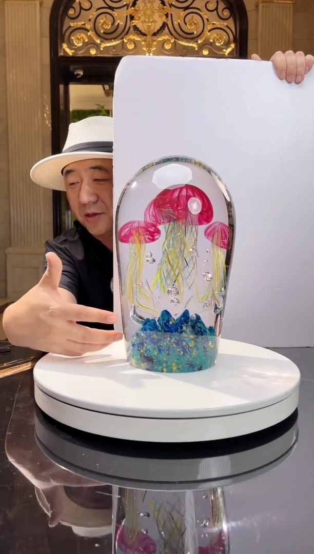 琉璃手工艺品AJ1012081四头金红水母摆件