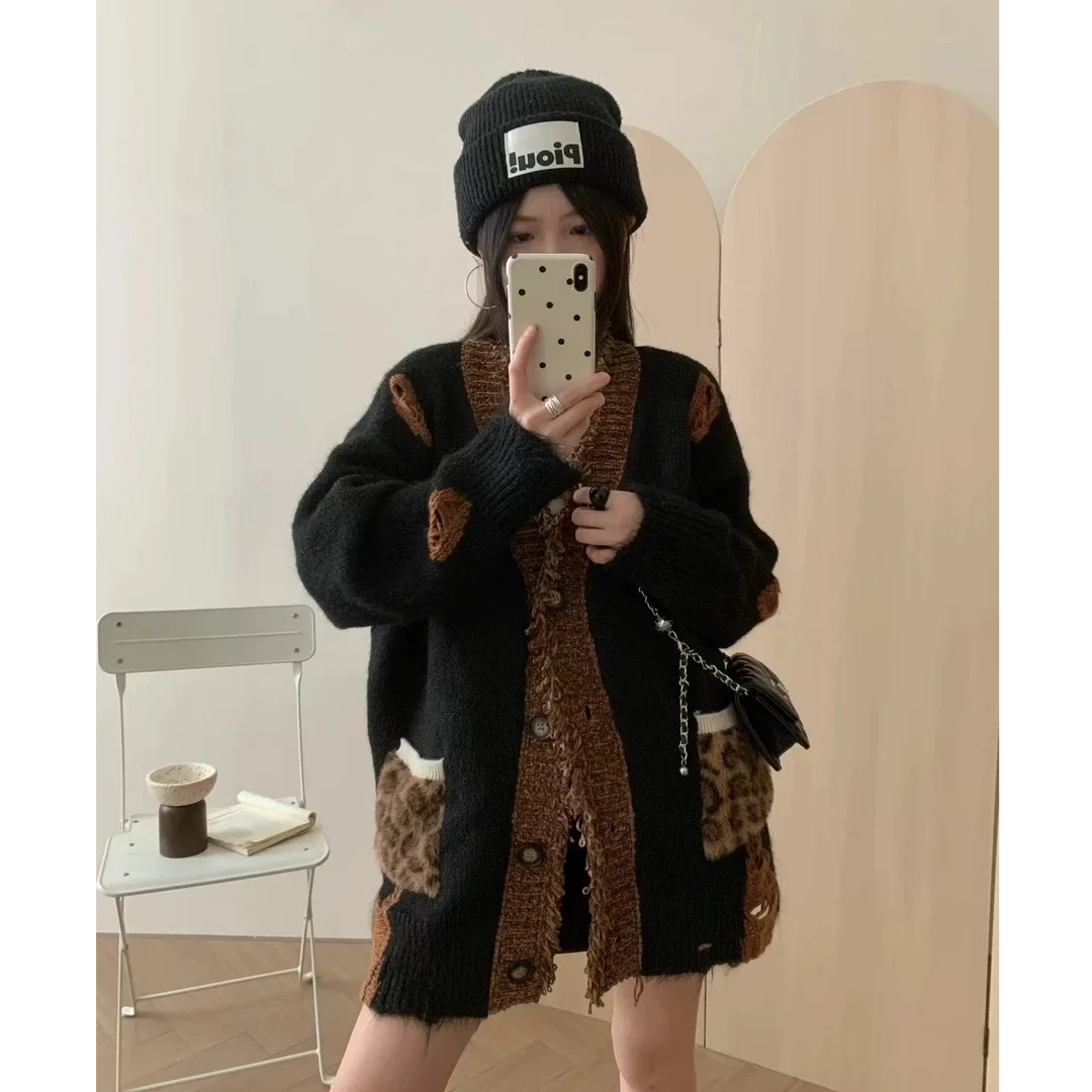 【浠儿姐姐】设计感破洞拼接重工毛衣外套女慵懒高级感针织开衫外套