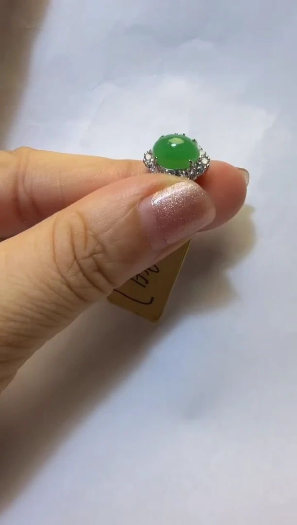 银S925镶嵌戒指翡翠925银镶缅甸A货翡翠戒指